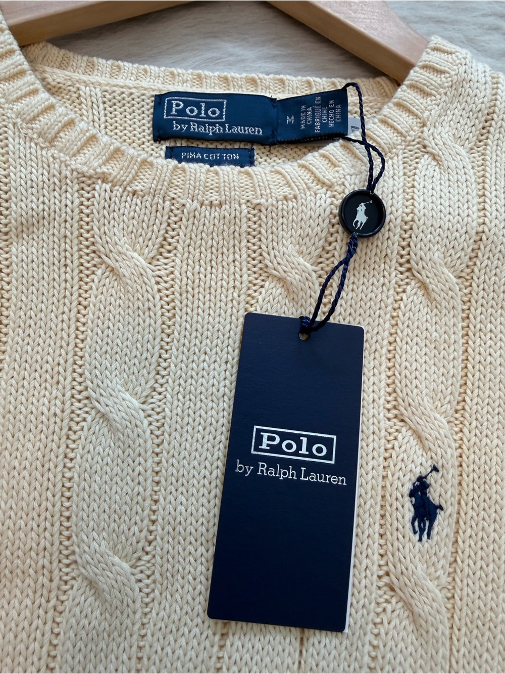 NWT Ralph Lauren Cream Cable-Knit Crewneck Sweater parchment cream color, size M - Picture 2 of 9